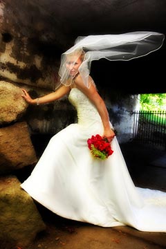 Toronto Staged Wedding Photography - Brides veil blowing in tunnel