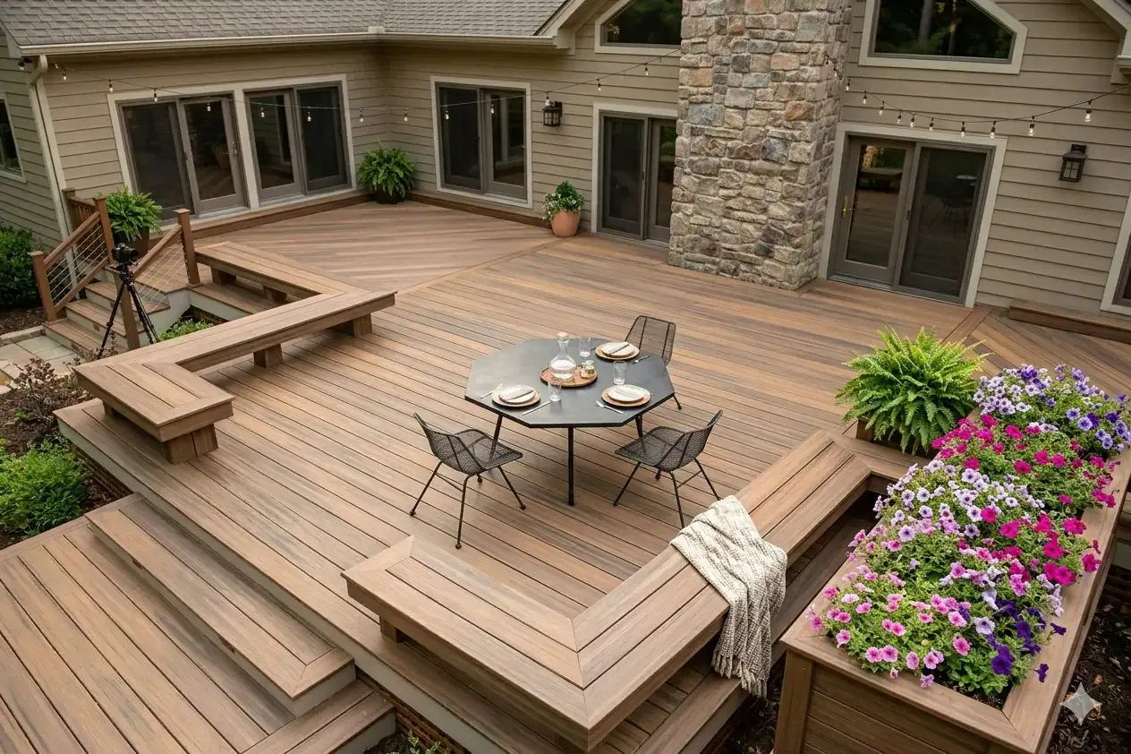 Beautiful backyard deck scenery perfect for natural family portrait photography